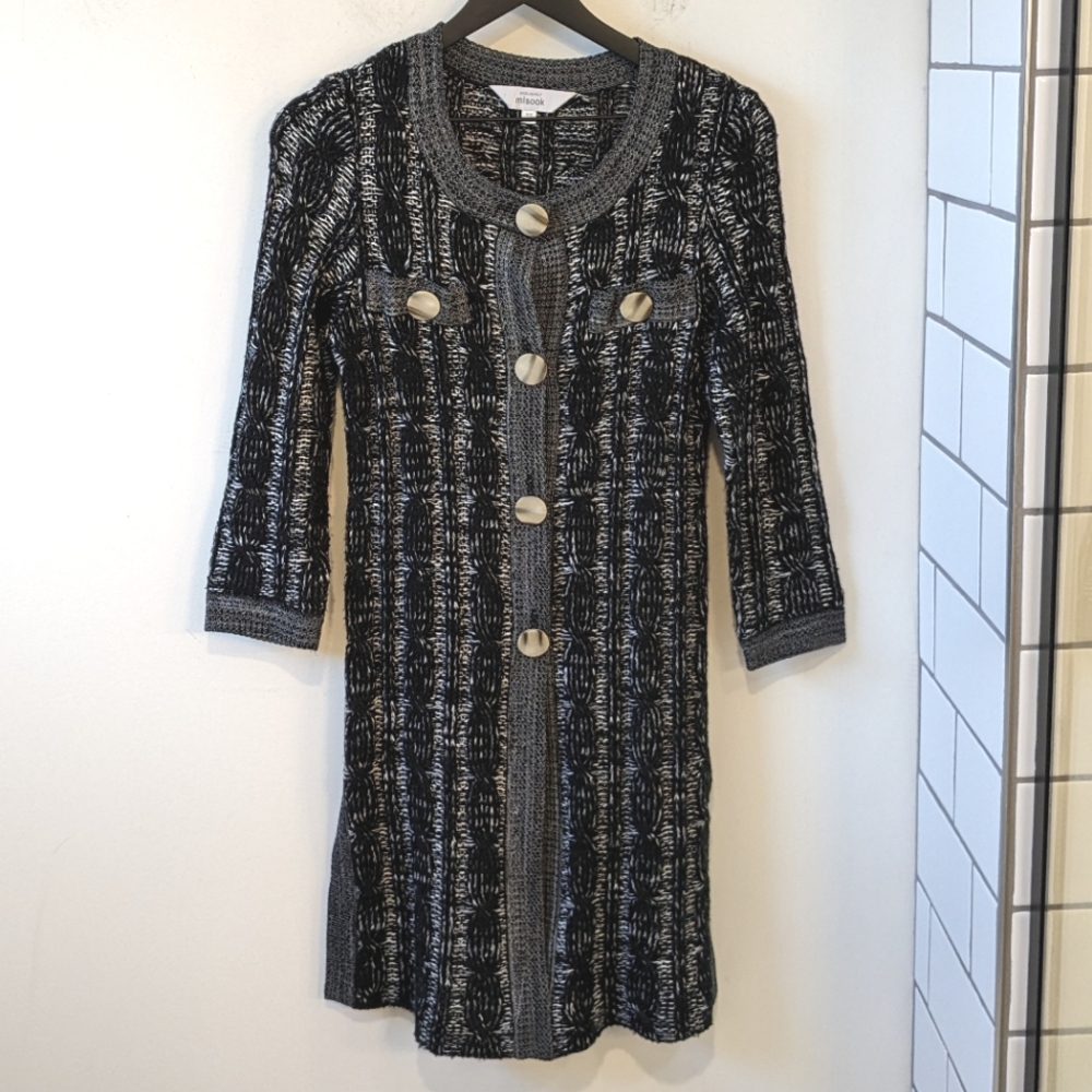 Exclusively Misook Black Marled Wool Blend Long Cardigan Sweater Jacket